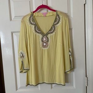 Lilly Pulitzer Braydon yellow beaded tunic top S